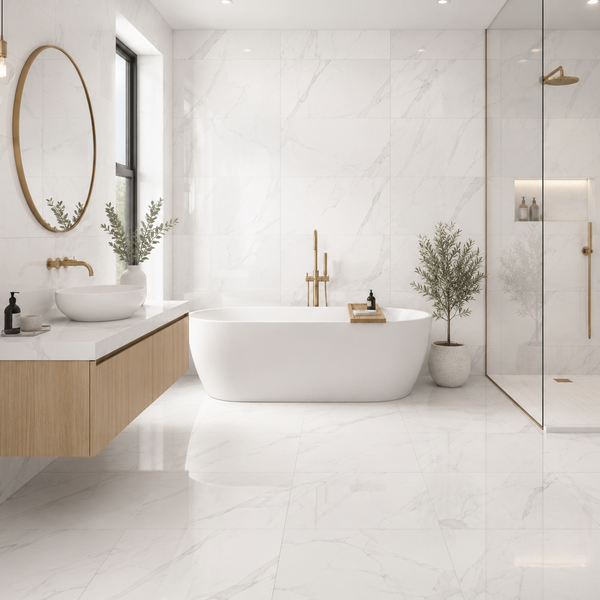 Sanctuary Porcelain White Marble Wall & Floor Tile