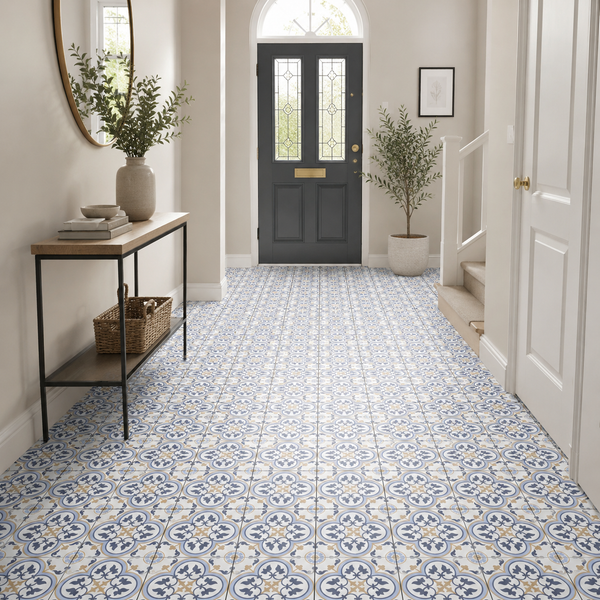 Chichester Blue/Gold Victorian Wall and Floor Tile