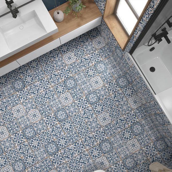 Patchwork Blue Patterned Wall and Floor Tile