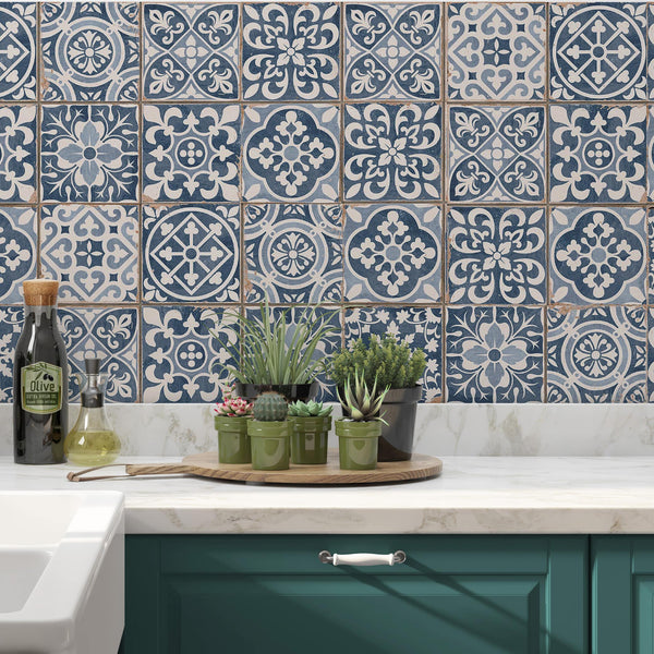 Patchwork Blue Patterned Wall and Floor Tile