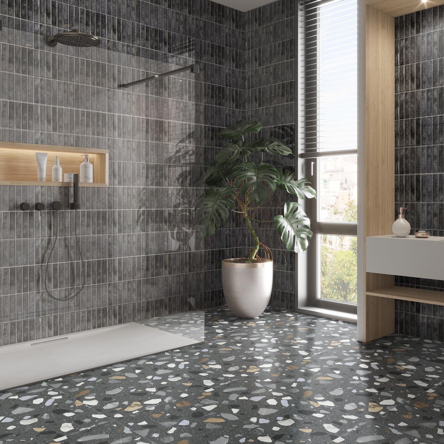 Lotus Charcoal Black Kit-Kat Ceramic Wall Tile