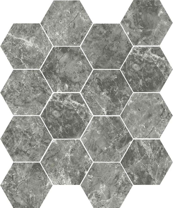 Lucca Grey Hexagon Marble Effect Wall and Floor Tile