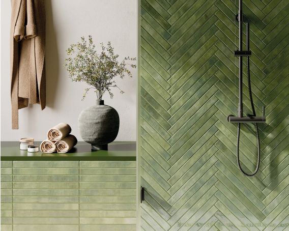 Palette Green Slim Brick Wall Tile - SAMPLE