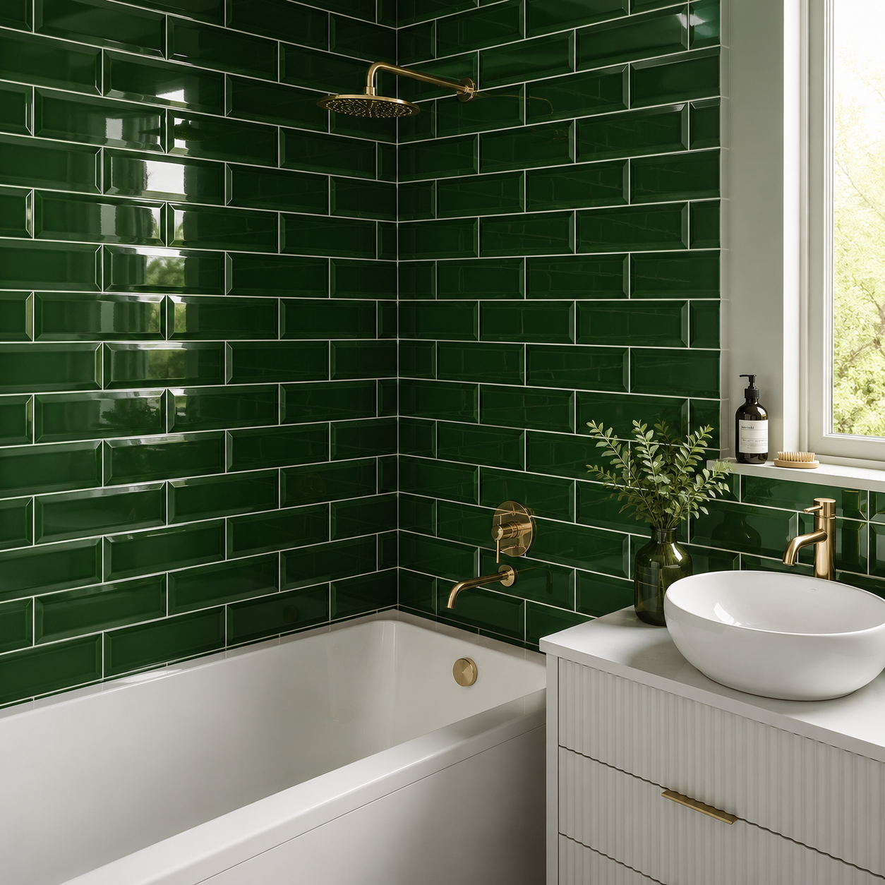 Royal Green Bevelled Metro Wall Tile