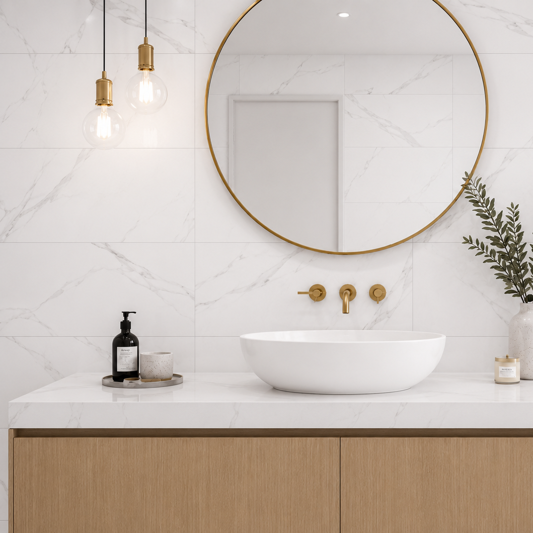 Sanctuary Porcelain White Marble Wall & Floor Tile