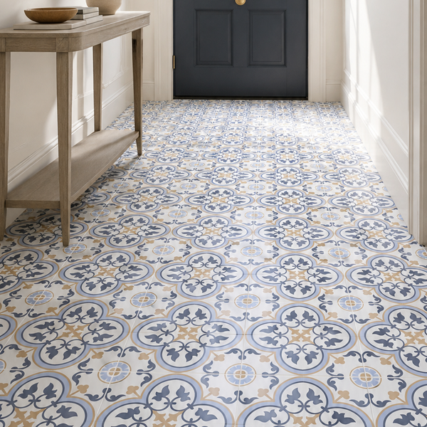 Chichester Blue/Gold Victorian Wall and Floor Tile