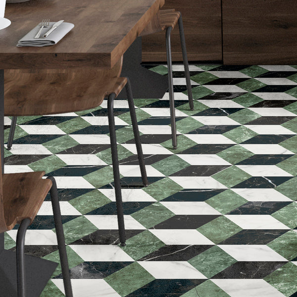 Lucca Green Mix 3D Hexagon Marble Effect Wall and Floor Tile