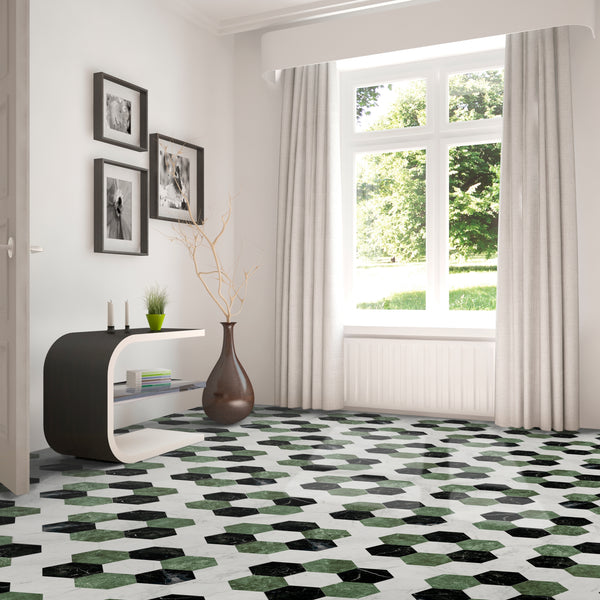 Lucca Black Hexagon Marble Effect Wall and Floor Tile