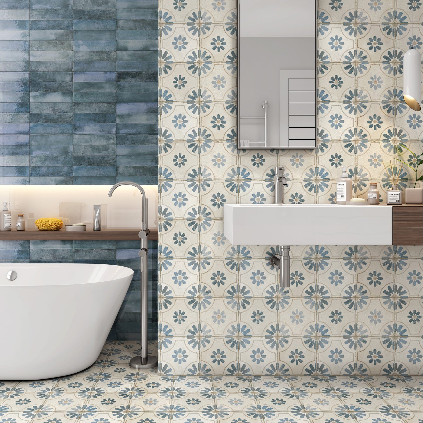 Bouquet Blue Patterned Wall And Floor Tile - SAMPLE