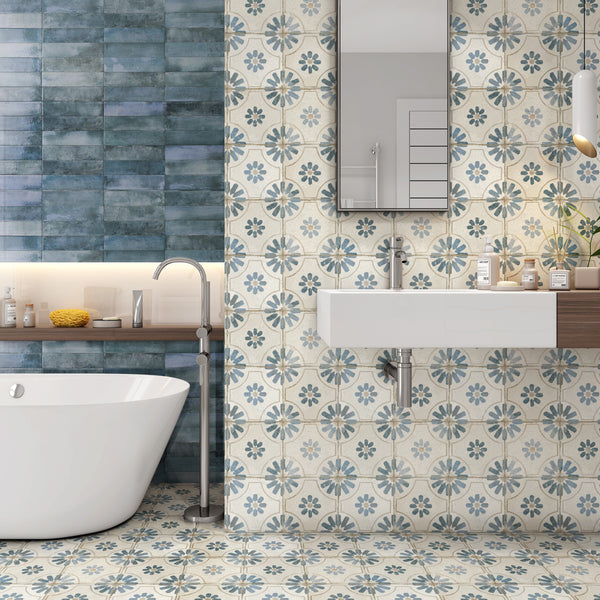 Bouquet Blue Patterned Wall And Floor Tile - SAMPLE