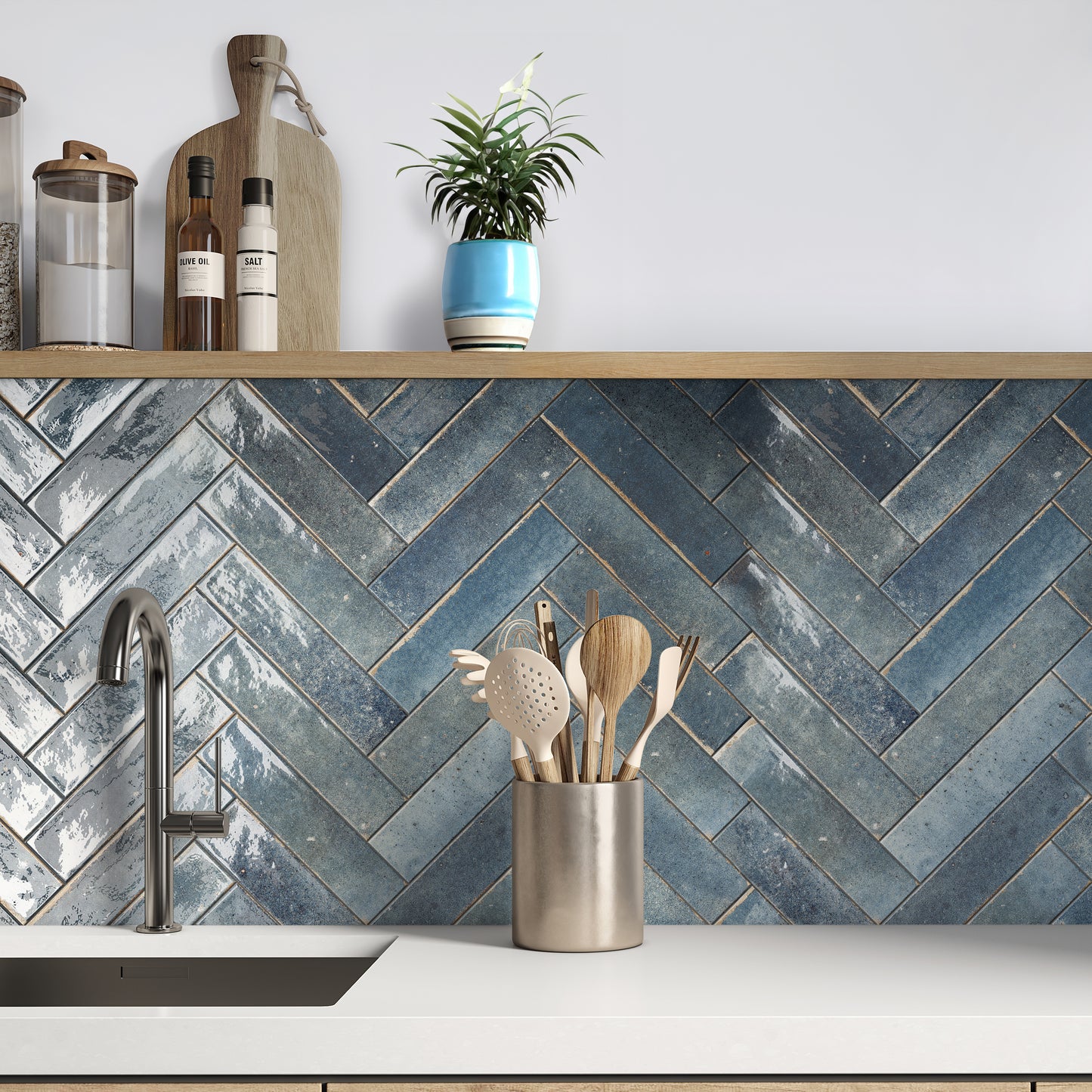Realm Blue Slim Brick Wall Tile - SAMPLE