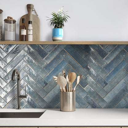 Realm Blue Slim Brick Wall Tile - SAMPLE