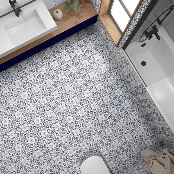 Chichester Blue/Gold Victorian Wall and Floor Tile
