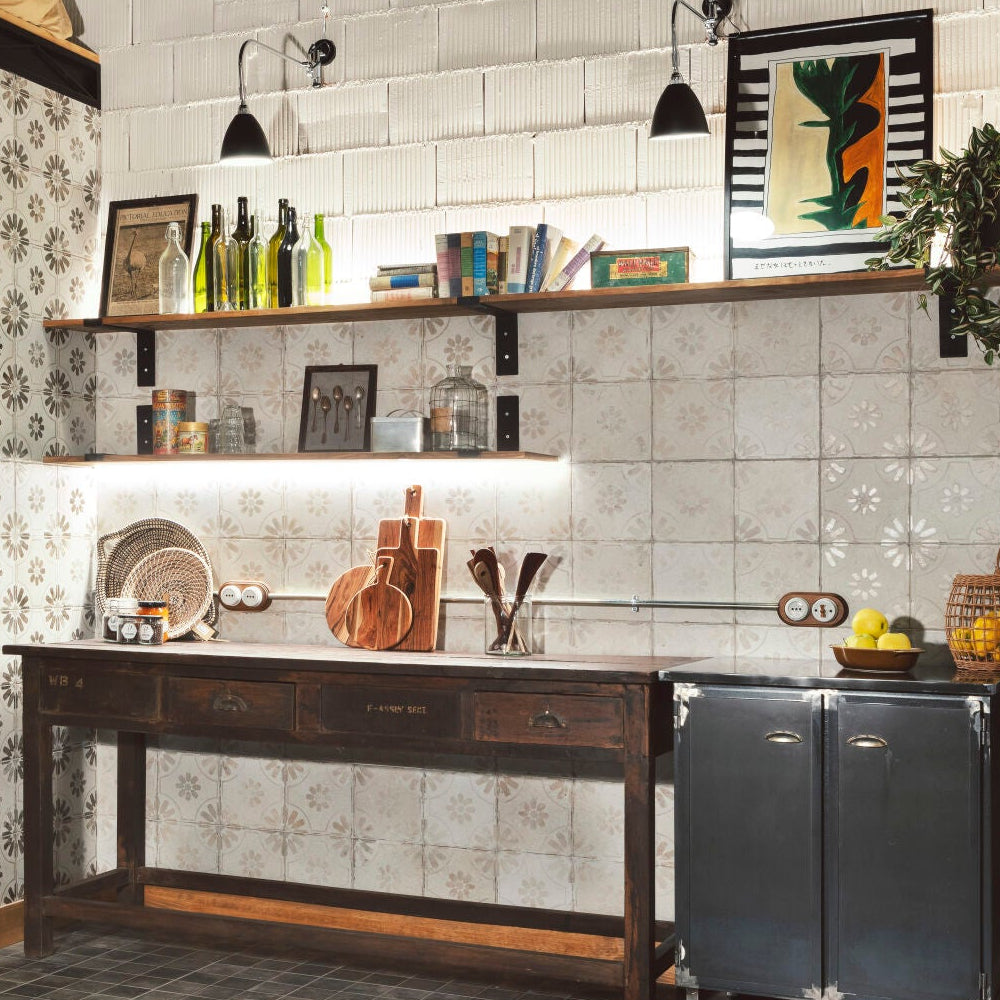 Bouquet White Patterned Wall and Floor Tile