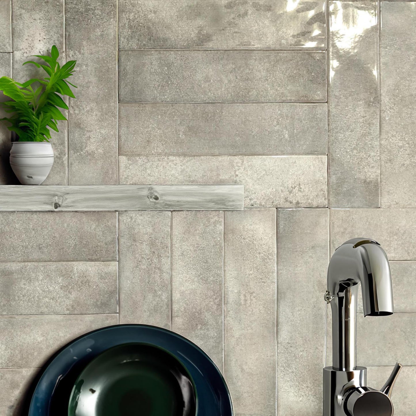 Parker Grey Brick Shape Wall Tile - SAMPLE