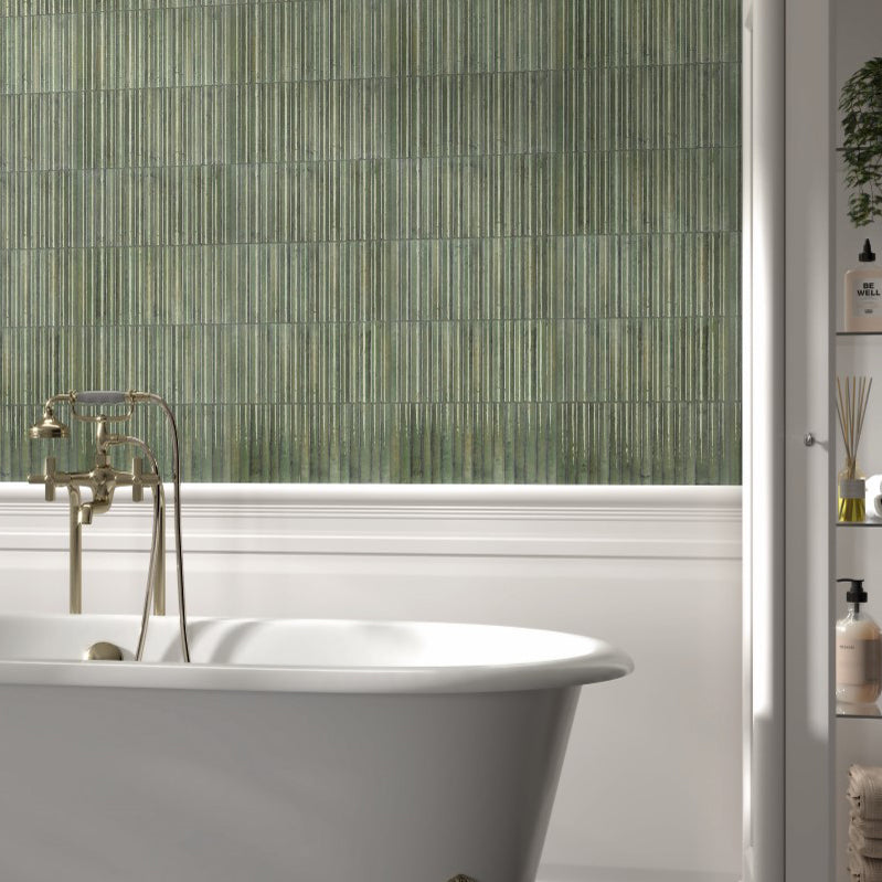 Reeded Gloss Green Wall Tile – Textured Ceramic Backsplash | Tiles360