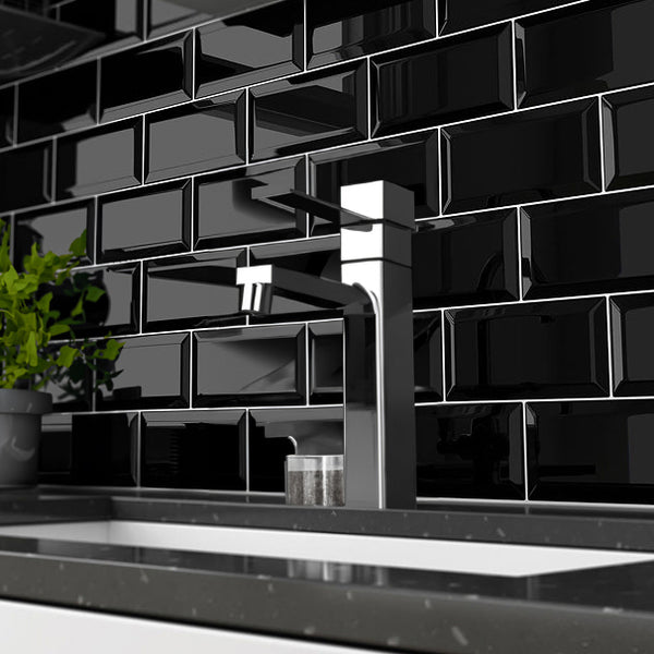 Metro Black Bevelled Edge Wall Tile - SAMPLE