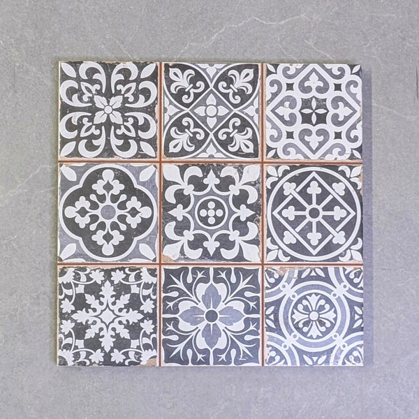 Patchwork Black Patterned Wall And Floor Tile - SAMPLE