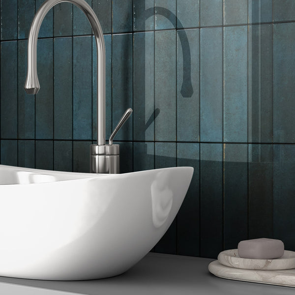 Realm Blue Slim Brick Wall Tile