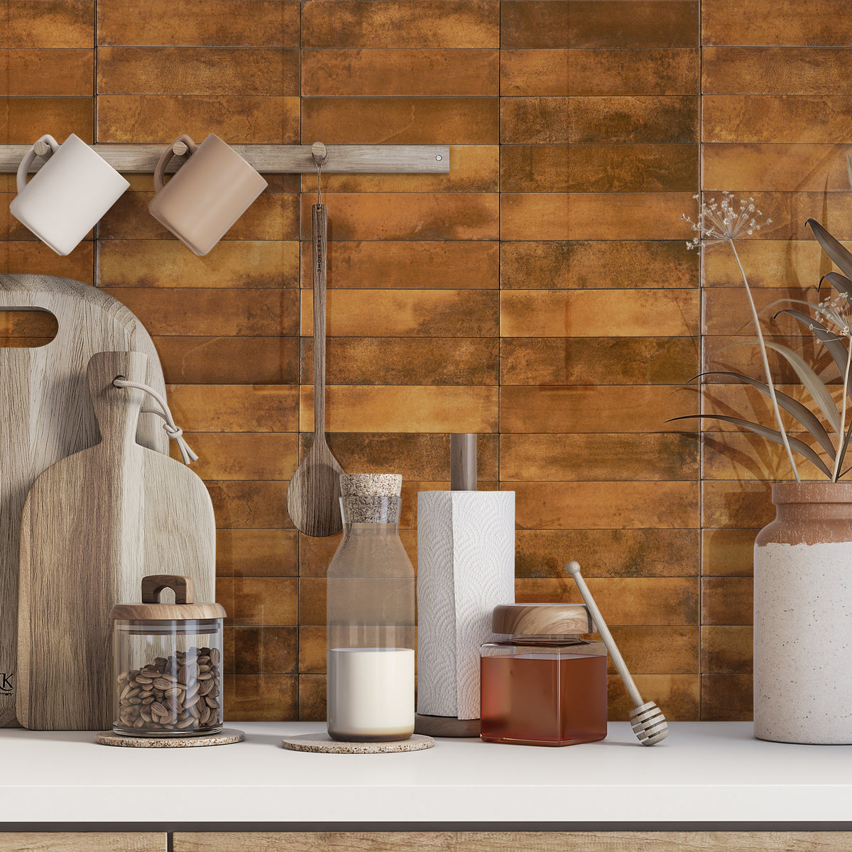 Realm Terracotta Slim Brick-Shaped Wall Tile |Tiles360