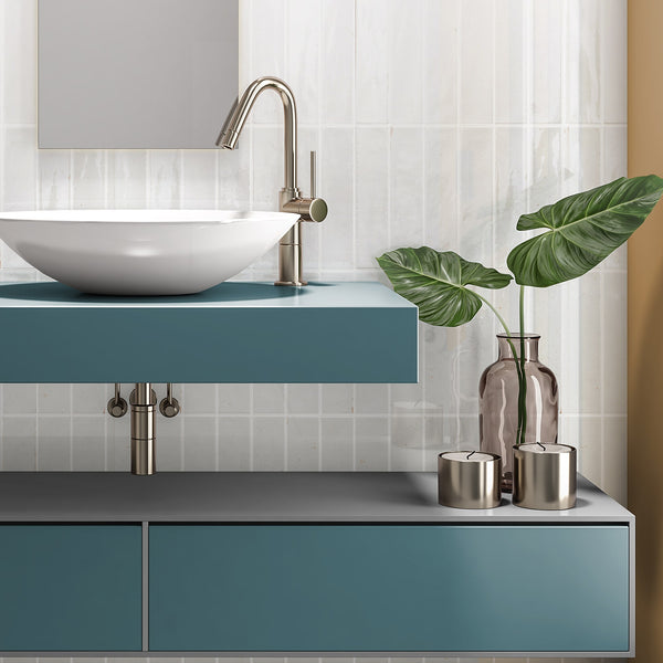 Realm White Slim Brick Wall Tile