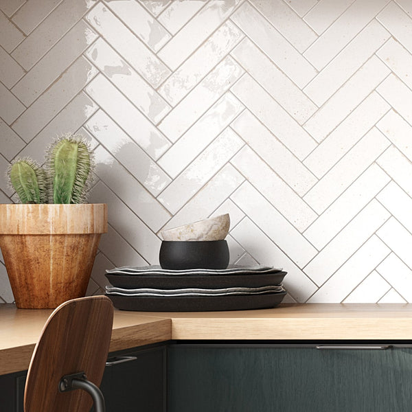 Realm White Slim Brick Wall Tile
