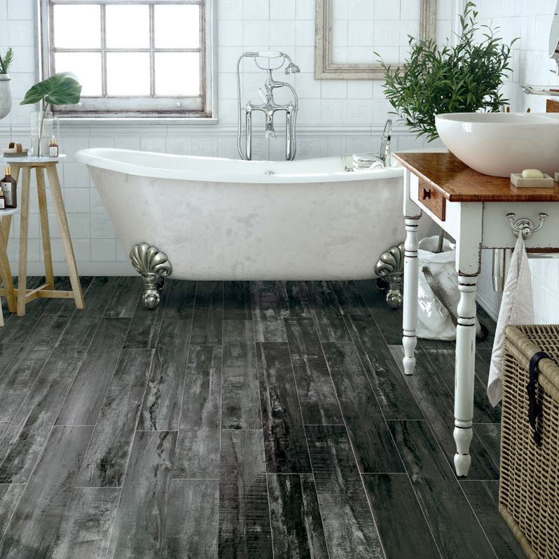 Dark Grey & Black Wood Effect Floor Tile - Java Range | Tiles360