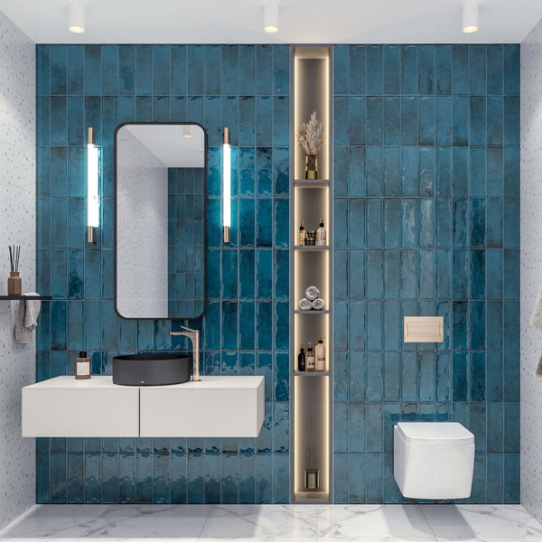 Splash Blue Ceramic Brick Shape Wall Tile