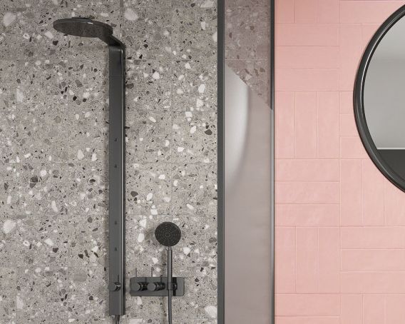 Dapper Grey Terrazzo Effect Small Wall and Floor Tile - SAMPLE