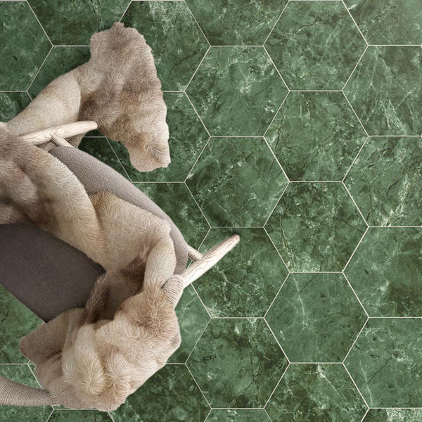 Lucca Moss Green Hexagon Marble Effect Wall and Floor Tile