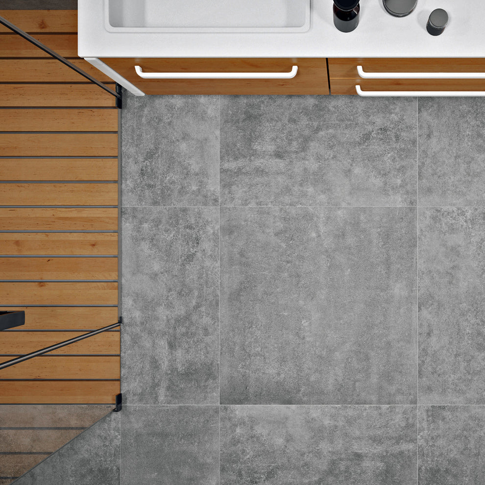 Large Square Format Stone Effect Floor Tile in Anthracite Grey - Volt ...