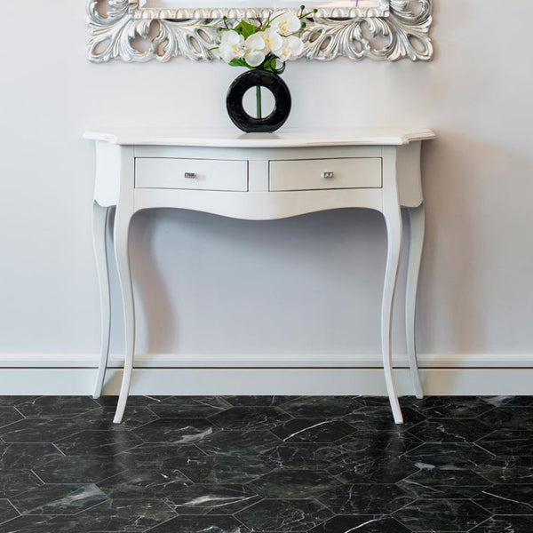 Lucca Black Hexagon Marble Effect Wall and Floor Tile