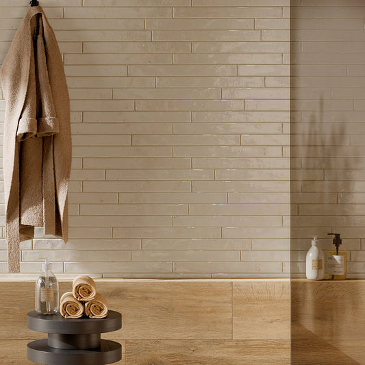 Cream Kitchen Wall Tiles Corato Cream Ceramic Gloss 7.5x30cm Metro